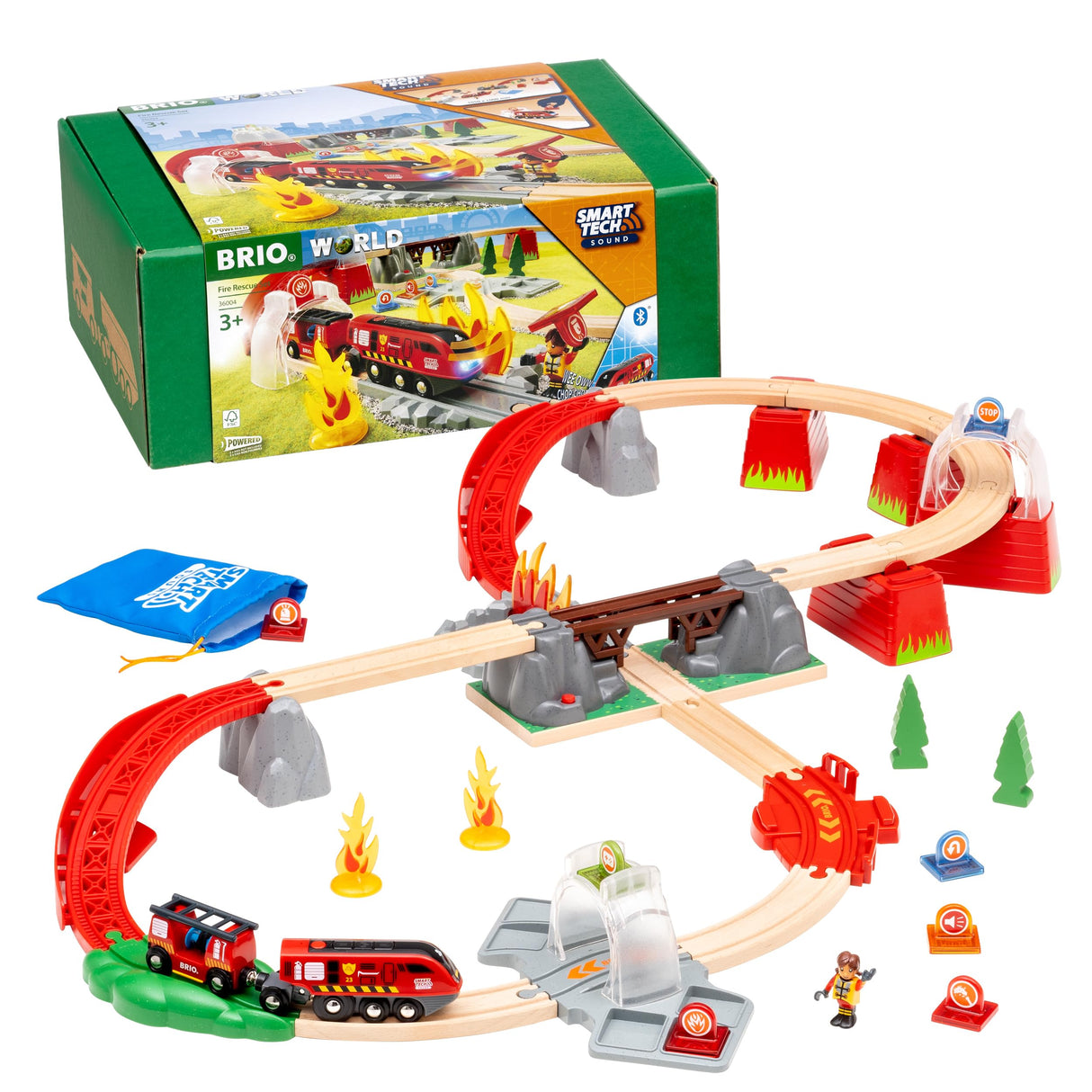 BRIO World – Set de Bomberos Smart Tech Sound 36004 | Set ferroviario a Pilas de 41 Piezas para niños a Partir de 3 años