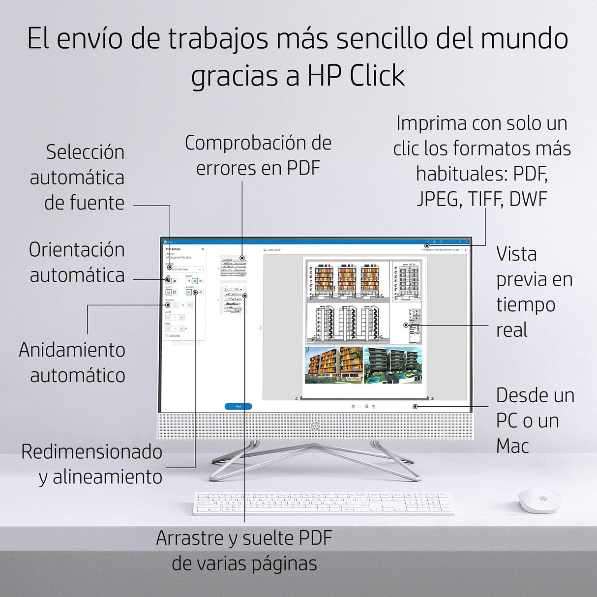 HP DesignJet T250 Impresora Plotter de Gran Formato, de 24 pulgadas, hasta A1, Impresión Móvil, Wi-Fi, Gigabit Ethernet, USB 2.0 de alta velocidad, Garantía de 2 años (5HB06A)
