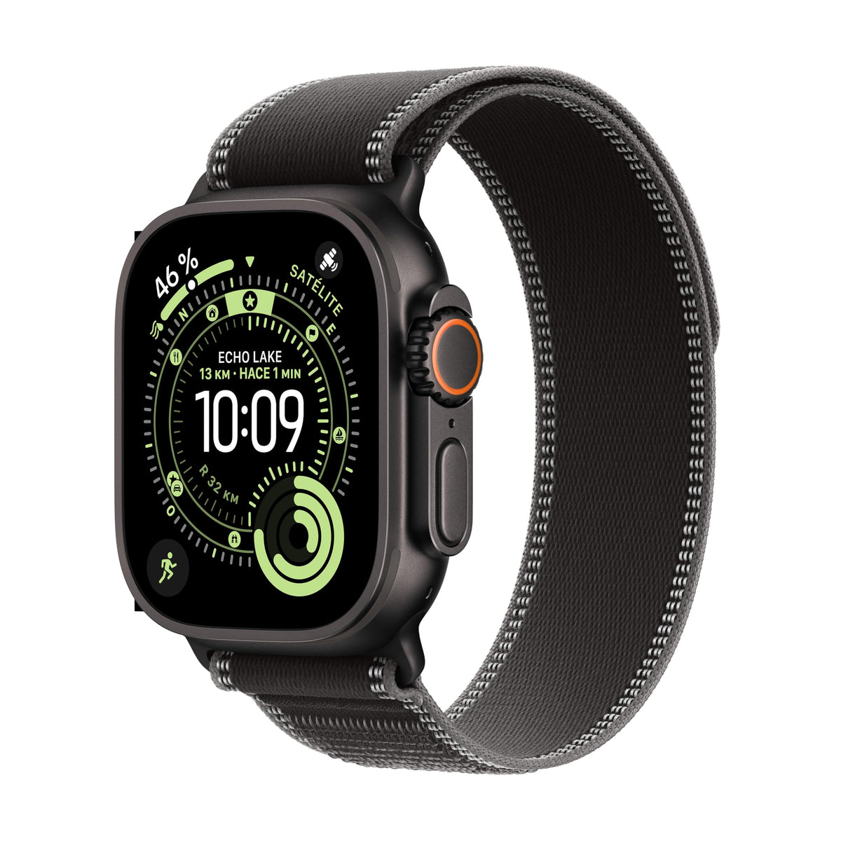 Apple Watch Ultra 3 GPS + Cellular, Reloj prémium para Running y Multideporte con Caja de Titanio Resistente de 49 mm y Correa Loop Trail Negro/carbón - Talla S/M. Monitores avanzados de Salud