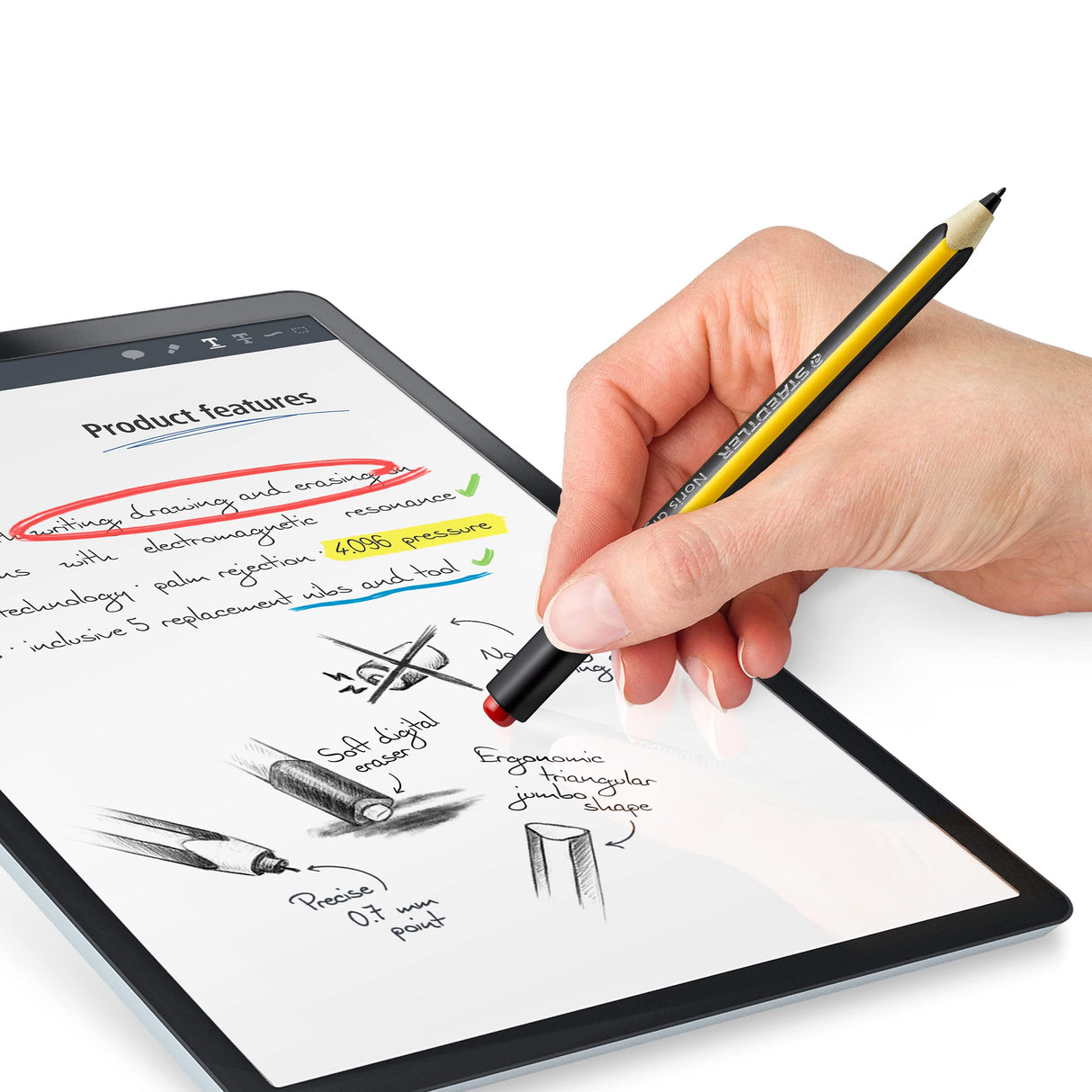 STAEDTLER Noris digital jumbo 180J 22. Stylus y goma de borrar integrada muy suave. Para escribir, dibujar y borrar sobre dispositivos digitales equipados con tecnología EMR