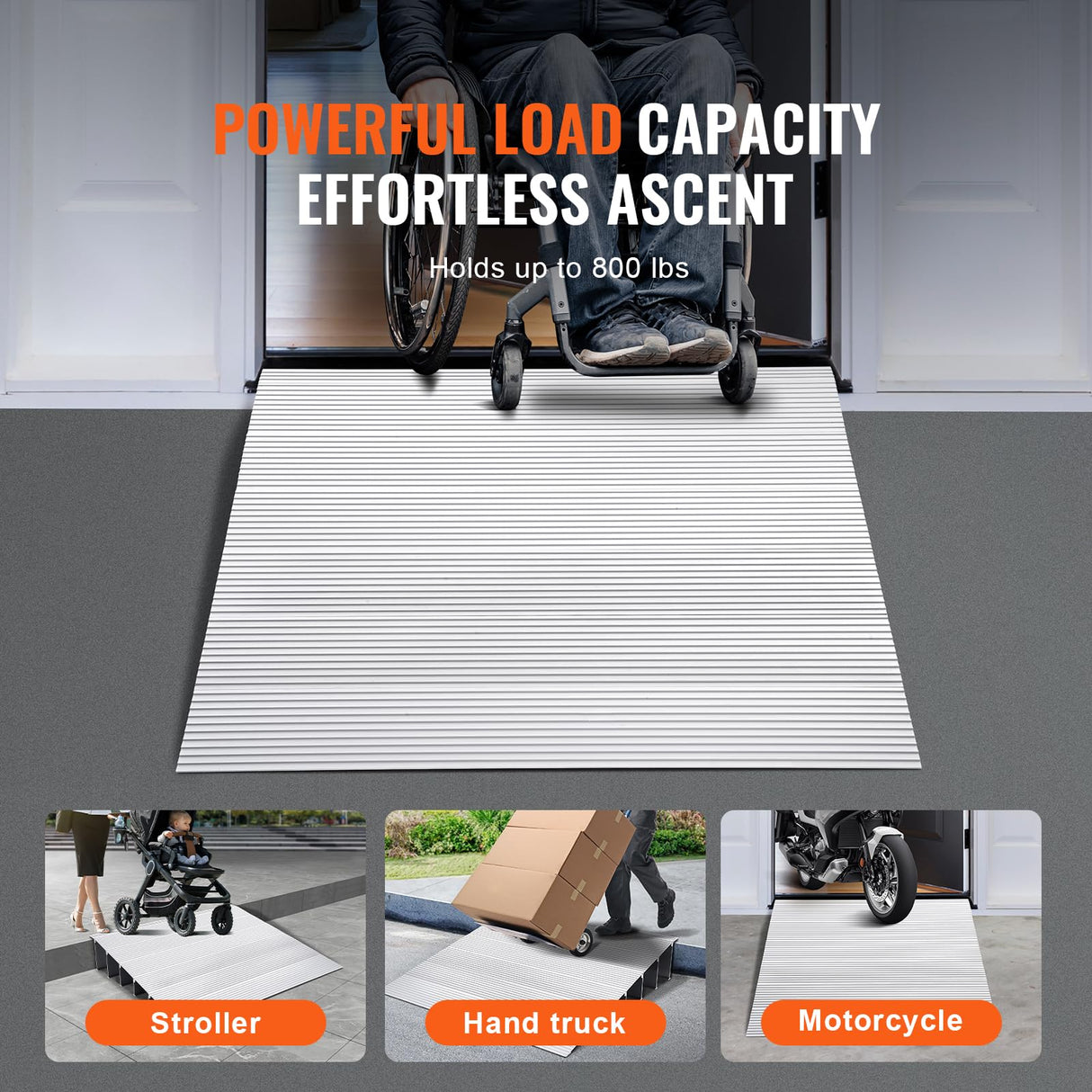 VEVOR Rampa de Umbral Altura de 15,2 cm Rampa de Aluminio para Bordillos Entrada, Capacidad de Carga de 362,8 kg, Rampa Modular Ajustable de Aluminio para Sillas de Ruedas, Scooters, Sillas Eléctricas