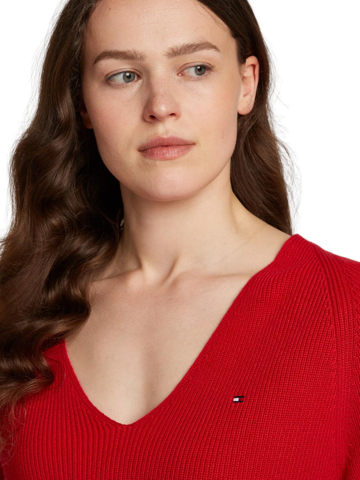 Tommy Hilfiger Jersey Mujer Cardi Fine Cuello de Pico, Rojo (Primary Red), S