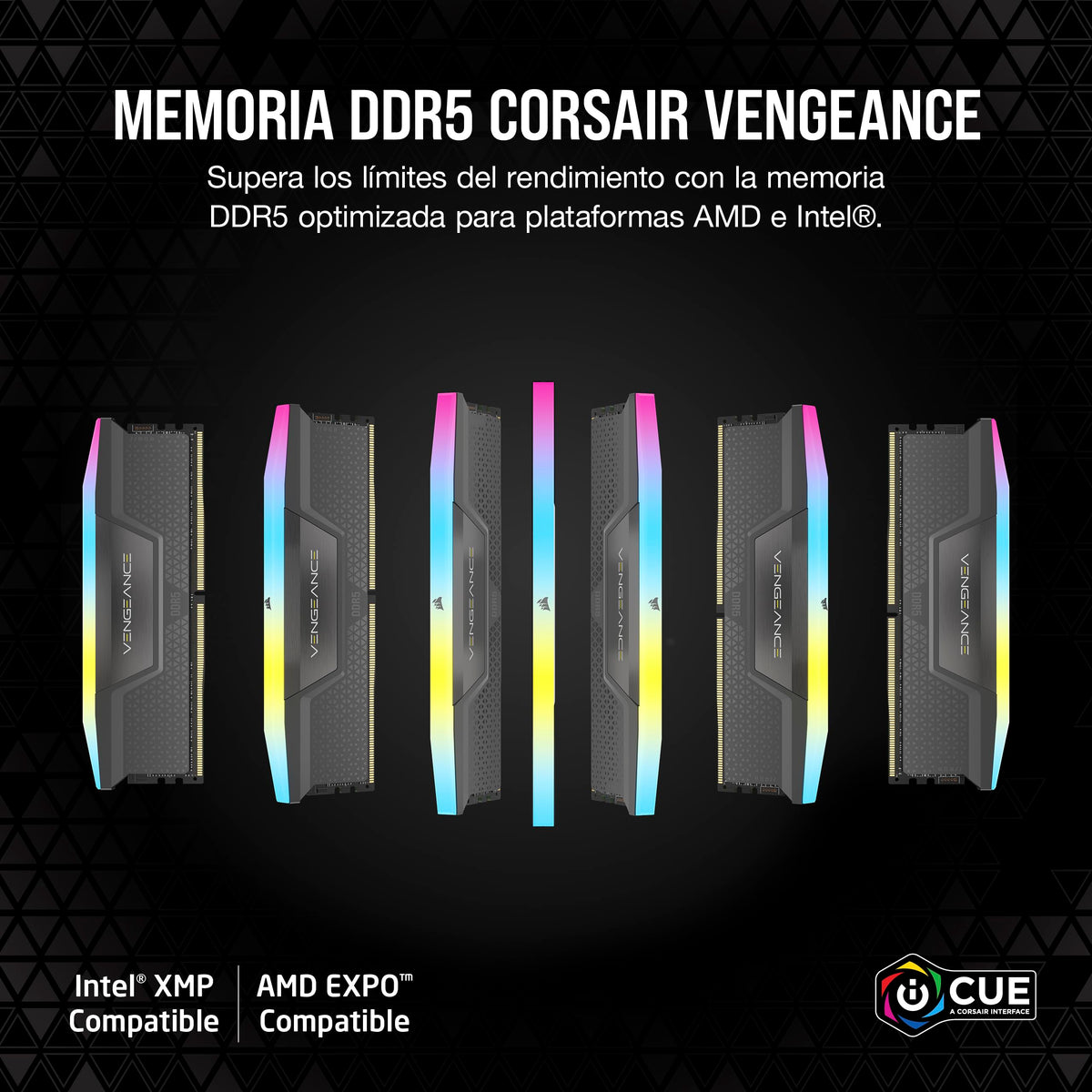 CORSAIR Vengeance RGB DDR5 64GB (2x32GB) DDR5 6000MHz CL30 AMD Expo Intel XMP iCUE Memoria de Ordenador Compatible - Gris (CMH64GX5M2B6000Z30)