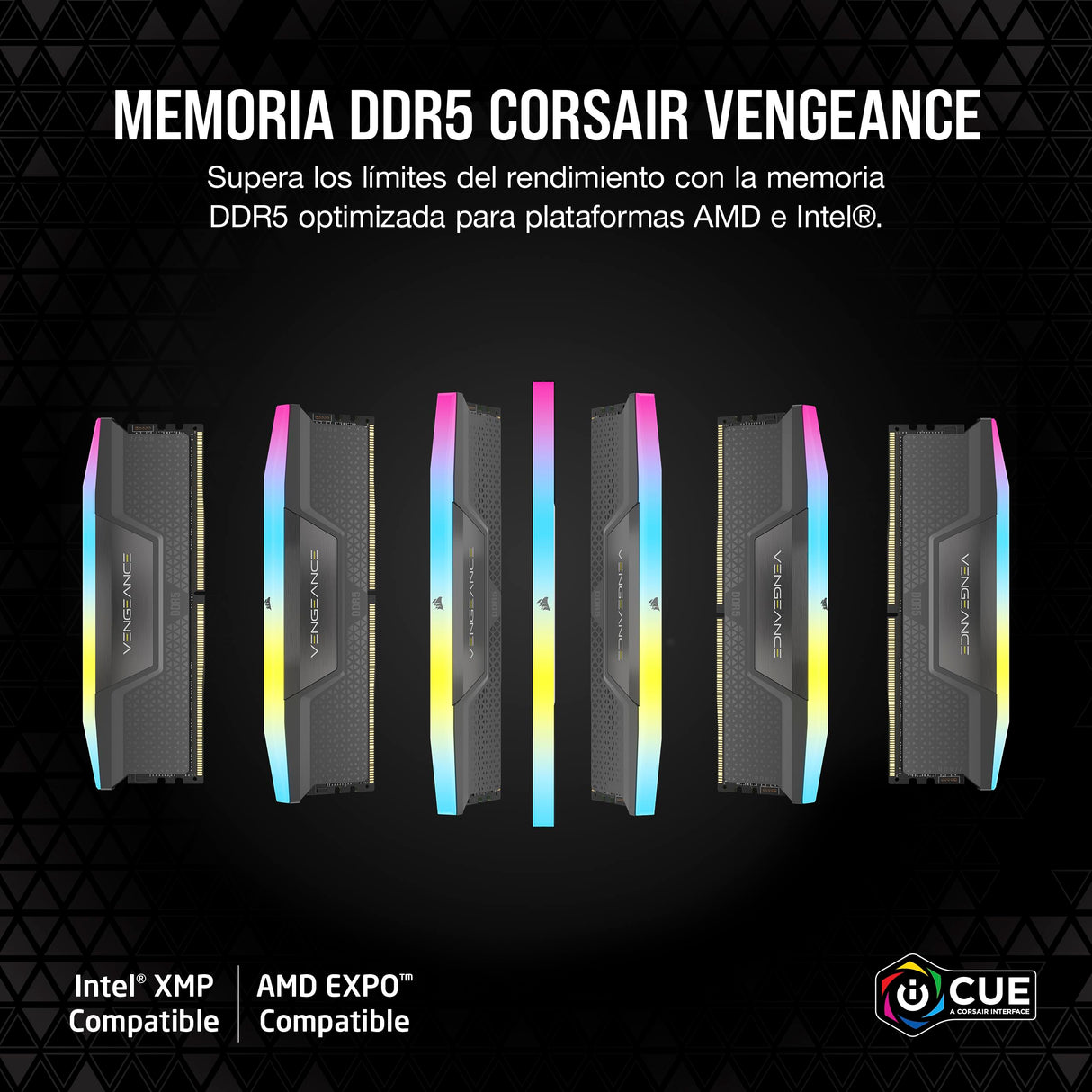 CORSAIR Vengeance RGB DDR5 RAM 64GB (2x32GB) 6000MHz CL38-44-44-96 1.35V AMD Expo Intel XMP 3.0 Memoria de Ordenador de Sobremesa – Gris (CMH64GX5M2B6000Z38)