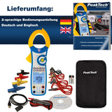 PeakTech 1660 – Pinza amperimétrica con USB, 1000 A CA, 9999 cuentas, multímetro digital, pinza amperimétrica para kW, kWh, kVA, TUV/GS, voltímetro sin contacto, probador de continuidad