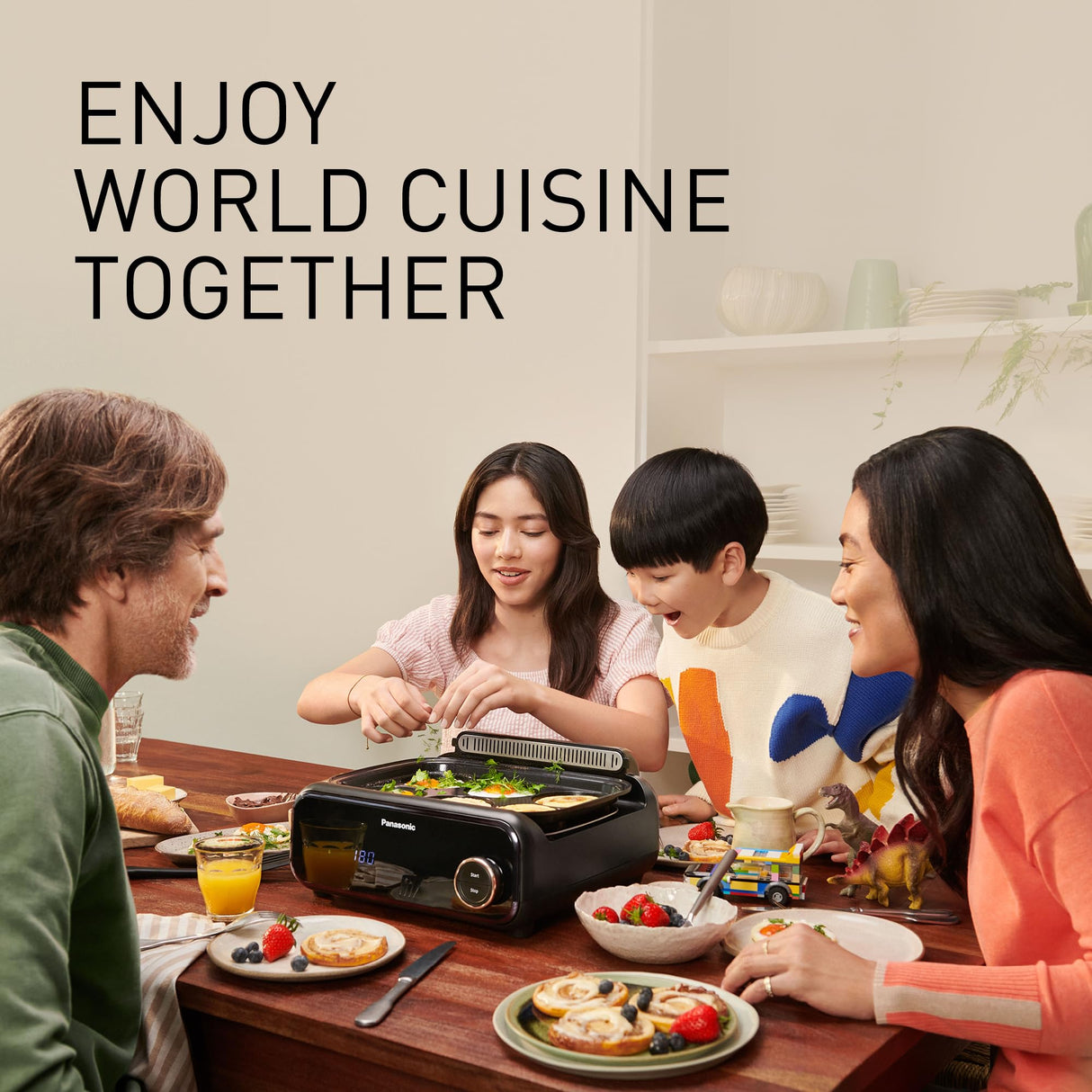 Panasonic NF-GM600 - Olla Multifunción Eléctrica 6 en 1, 1400 W, 40-250 °C, 9 Modos Automáticos, 6 Accesorios Platos, Extractor de Humo, Apta para Lavavajillas, Cable de 2,5 m, Color Negro