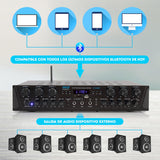 Pyle amplificador de sonido, Para el hogar, 600W, Bluetooth, Inalambrico, Estereo, 6 canales, Digital LCD, Conector para auriculares, Entrada de microfono de ¼", USB, SD, AUX, RCA, Radio FM