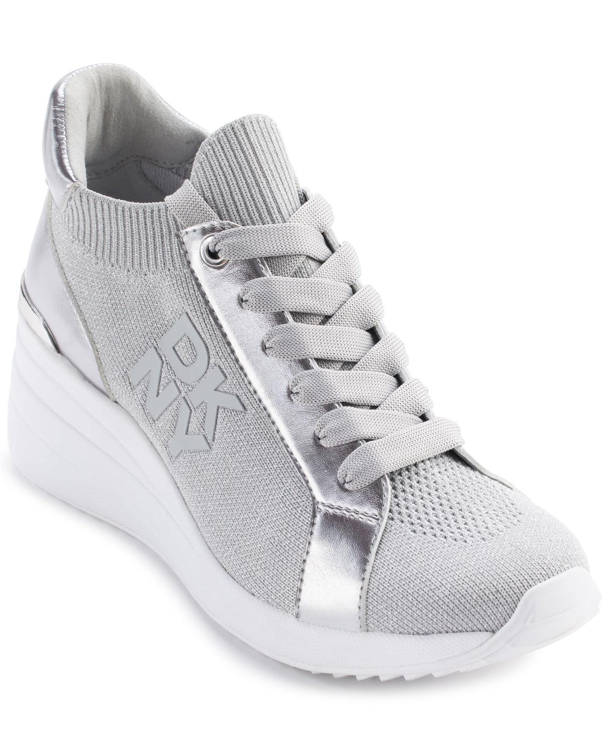 DKNY Kasia-Lace Up Wedge, Zapatillas Mujer, Gris Plateado, 40.5 EU