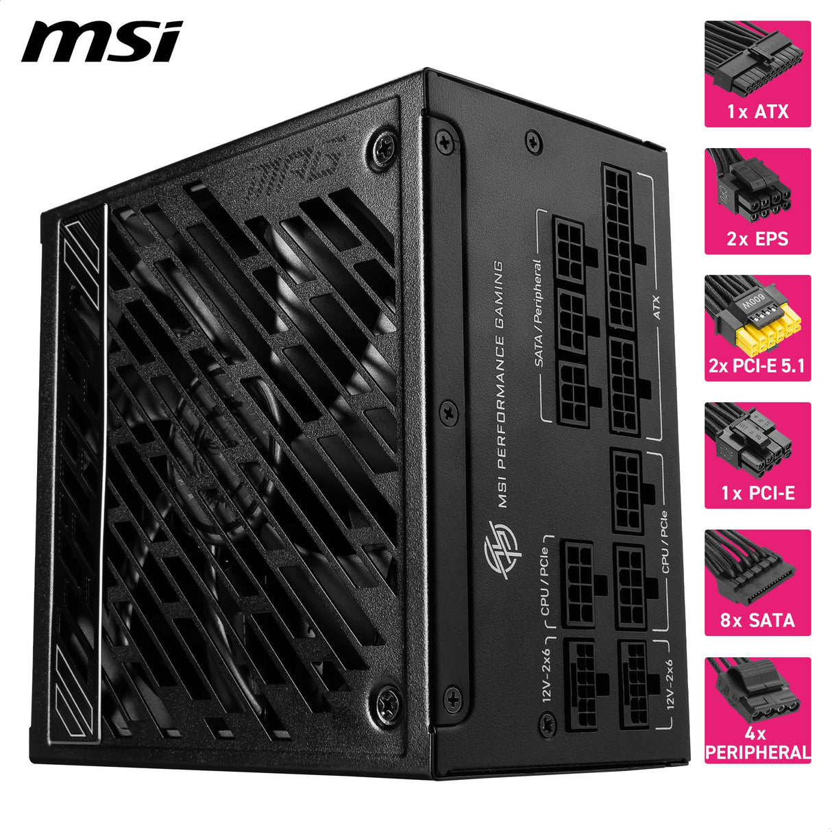 MSI MPG A1000GS PCIE5 ATX 3.1 - Fuente de alimentación para Juegos - Modular Completo - Certificado 80 Plus Gold 1000W - Condensadores 100% japoneses de 105 °C - Fuente de alimentación ATX