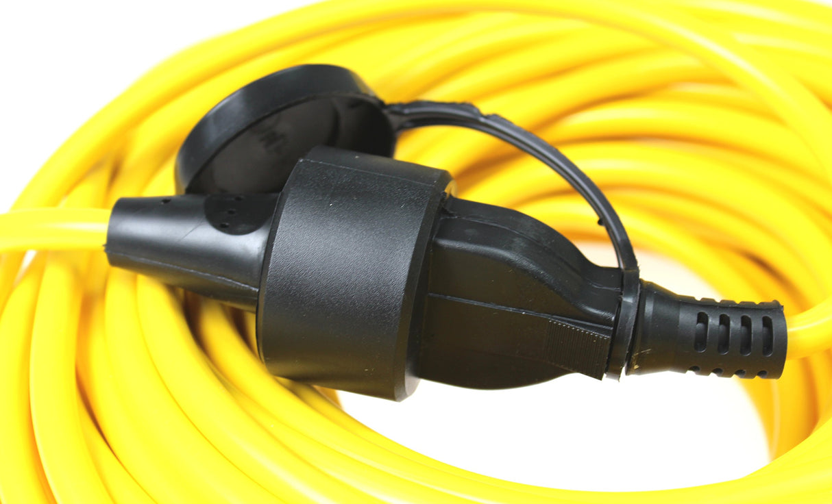 as - Schwabe alargador de Cable de 25 m K35 AT-N07V3V3-F 3G2,5 - Cable de extensión 230 V/16 A - con Tapa de protección - Resistente al Polvo y a Las Salpicaduras IP44 - Color Amarillo, 60351