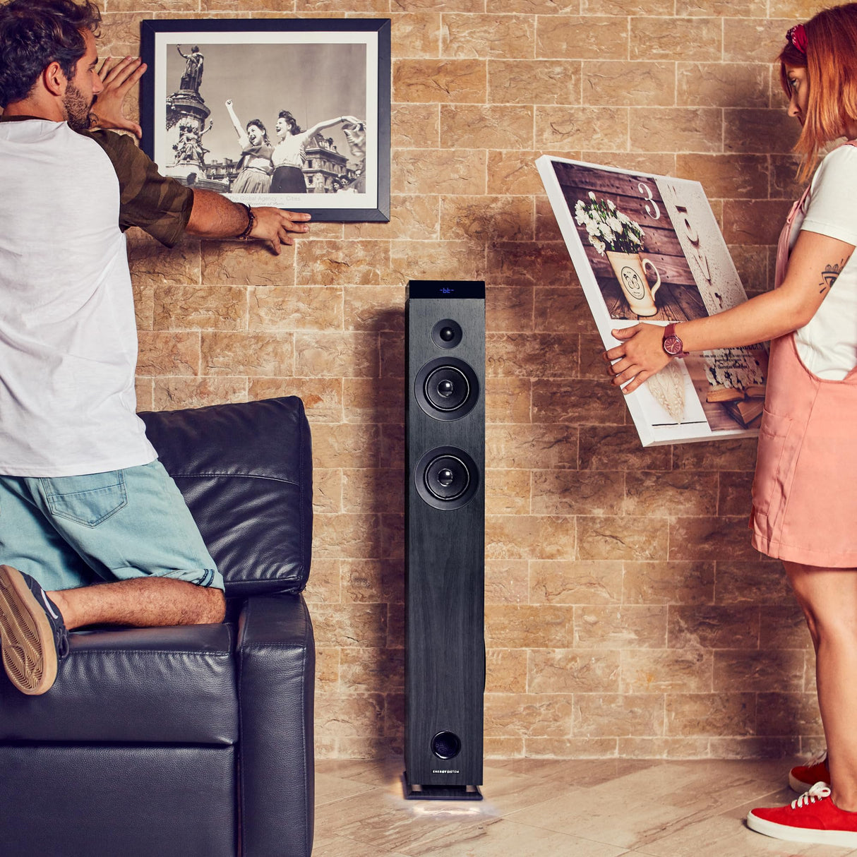 Energy Sistem Tower 7 - Torre de sonido con la tecnologia True Wireless (100 W, luz ambiente, pantalla, USB/microSD, Bluetooth, FM) color negro