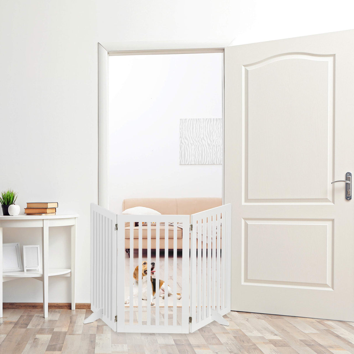 relaxdays Barrera de Seguridad para Perros, Ajustable, 3 Paneles, Reja Protectora Mascotas, 91,5x154 cm, MDF, Blanco, Tablero de Fibras, 3