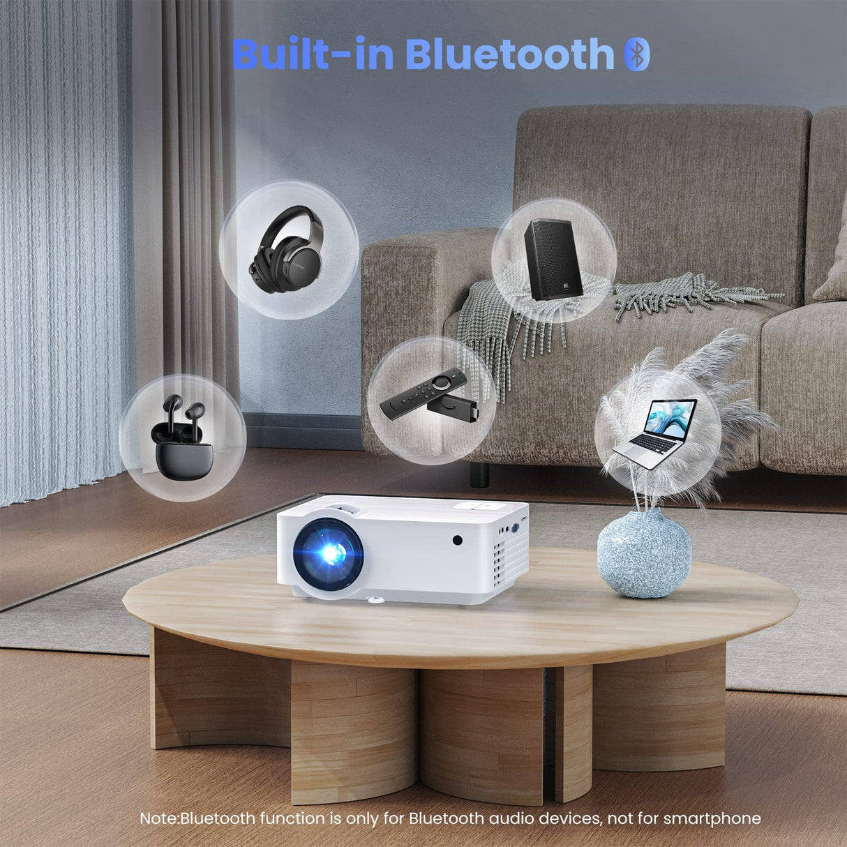 HOPVISION Proyector, Nativo 1080P 4K 9500 Lúmenes Mini Proyector Multimedia Teatro en casa Bluetooth 5.1 con Pantalla de 100 Pulgadas Compatible con HDMI, USB, AV, Smartphone