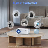 HOPVISION Proyector, Nativo 1080P 4K 9500 Lúmenes Mini Proyector Multimedia Teatro en casa Bluetooth 5.1 con Pantalla de 100 Pulgadas Compatible con HDMI, USB, AV, Smartphone