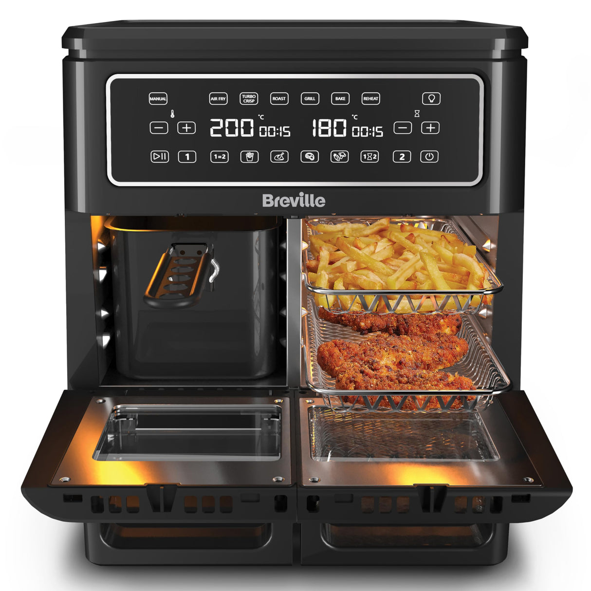 Breville Freidora de aire Halo Flexi | Horno con freidora de aire doble digital | 11 L Air Fryer: +10 raciones | Fríe, hornea, asa y calienta | 2400 W | Negro [VDF130X]