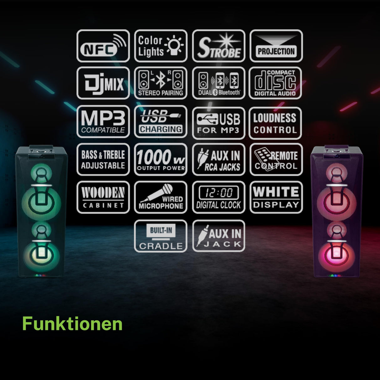 Altavoz Multimedia MUSE M-1990 DJ Bluetooth, USB, CD, Efectos Luz,1000W
