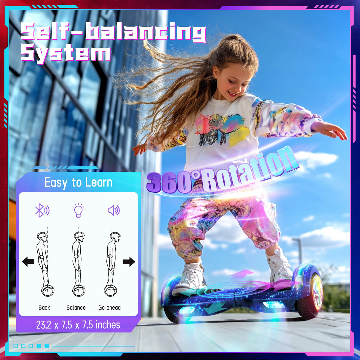 SISIGAD Hoverboard 6.5 inch, self-balancing Eclectic Scooter easy to control, non-slip, LED lights, Bluetooth speaker