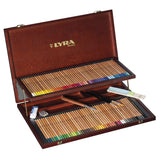 LYRA Rembrandt Aquarell, Lápices de Colores Acuarelables para Bellas Artes, hexagonal, Caja de Madera, 96 lápices surtidos y accesorios, 106 piezas