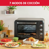 Moulinex Optimo OX495810 - Horno de Convección 60 L, 6 Modos de Cocción, Termostato hasta 240 y Temporizador hasta 120 Minutos, Bandeja de Horneado y Rejillas Reversibles, Diseño Compacto