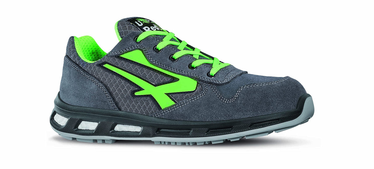U-Power Red Lion Point, zapatos de seguridad unisex, ligeros, flexibles, de cuero antipinchazos, con inserto Infinergy, con puntera de aluminio - Grey & Green 44