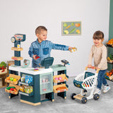 Smoby- Supermercado Maxi con Carrito- Caja Registradora Sin Función Real, Zona de Embolsado, Lector de Código de Barras, Balanza, Frigorífico y 50 Accesorios, Juguete Niños Niñas 3 años (7600350242)