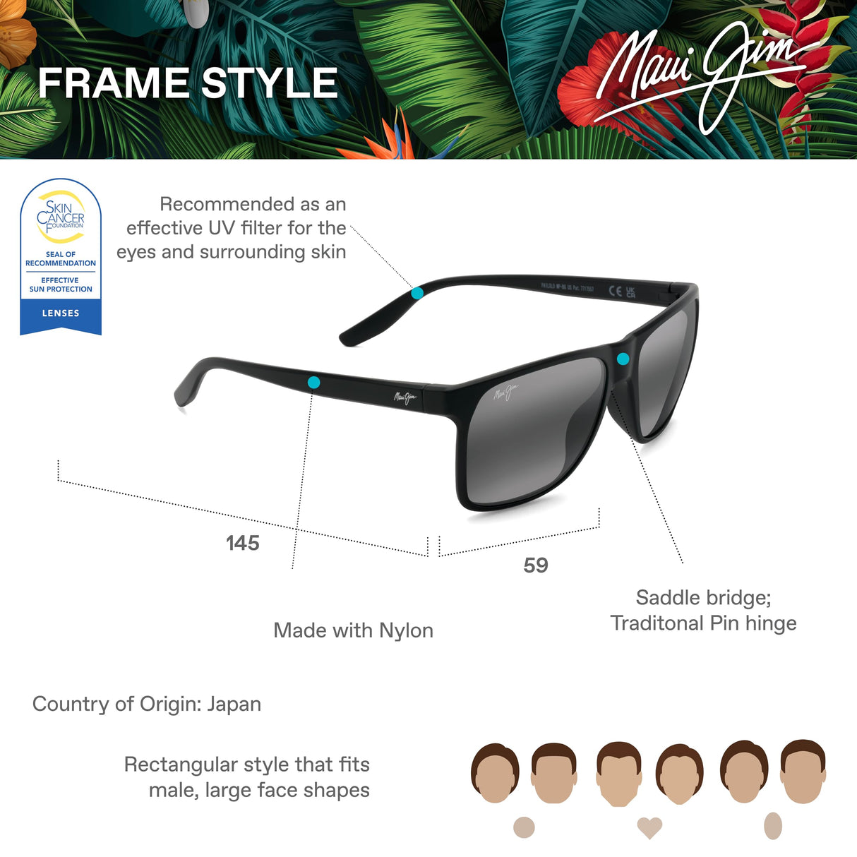 Maui Jim Pailolo Gafas, Black, 59-17-145 Unisex Adulto