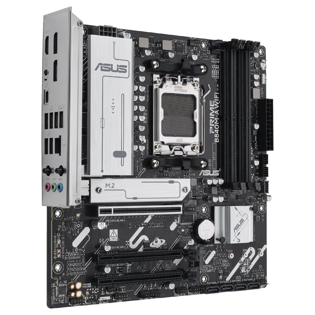 ASUS Prime B840M-A WiFi - Placa Base AMD B840 mATX, DDR5, PCIe 4.0 Ready, Tres Ranuras M.2, Wi-Fi 6E, Realtek 2.5Gb Ethernet, DisplayPort, HDMI, USB Tipo-C 5 Gbps, BIOS Flashback, Aura Sync