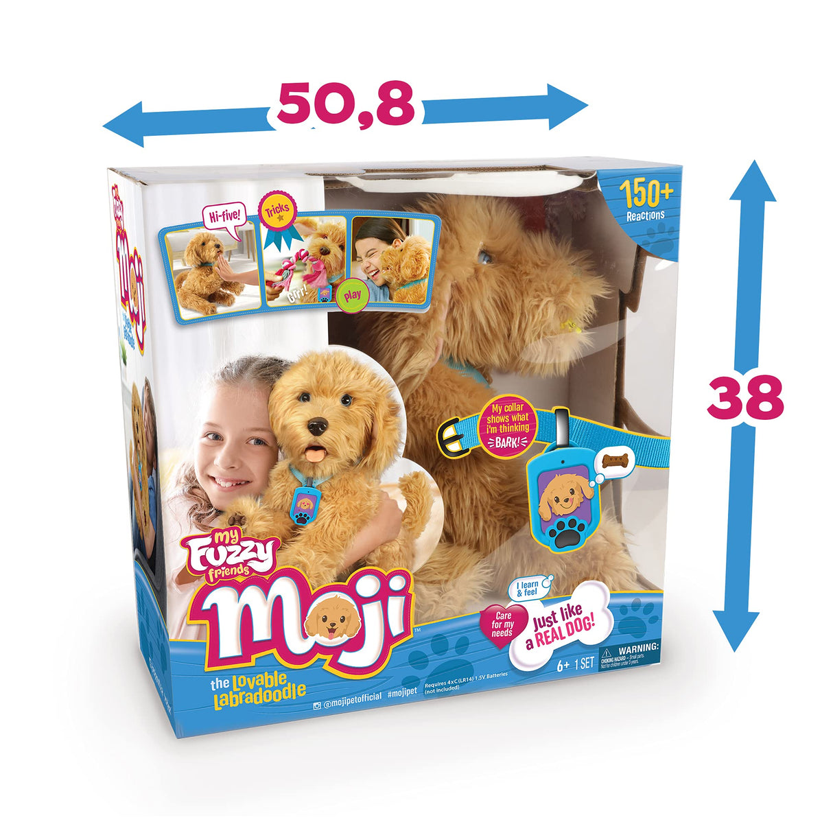 Famosa- Moji, perro interactivo con más de 150 reacciones, incluye sonidos, movimientos y emociones (700016894)