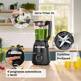 Bosch, batidora de vaso MMB6652B, VitaPower Serie 6, motor de 1800 vatios, velocidad del motor de hasta 45.000 rpm, 6 programas automáticos, jarra batidora Tritan, negro