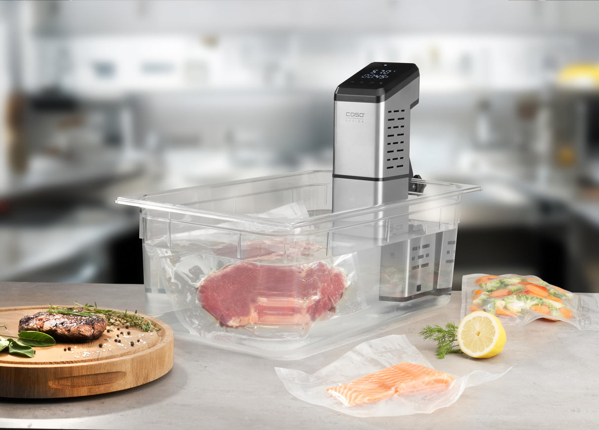 CASO SV 2000 Pro - Sous Vide roner cocina baja temperatura profesional, 2000W, Apto para 60 L, control preciso de 0 a 90 °C en incrementos de 0,5 °C, temporizador de hasta 99 horas, pantalla táctil