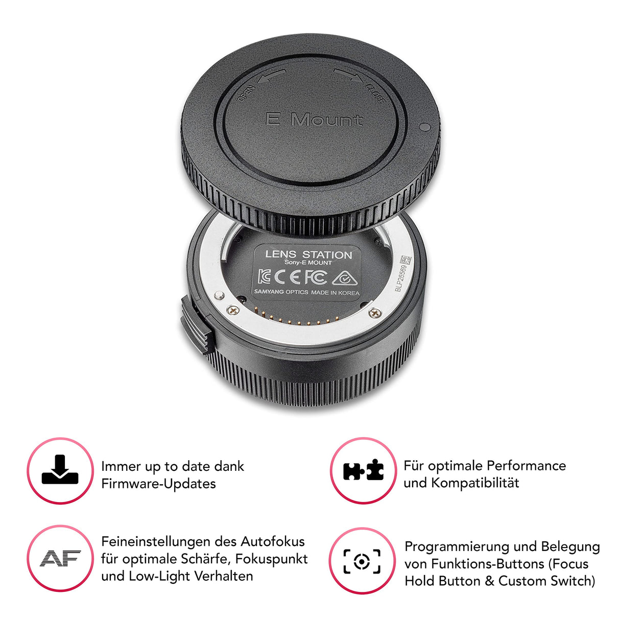 Samyang AF 35 mm F1,4 II FE para Sony E + Samyang Lens Station – Enfoque automático de Formato Completo y Objetivo Gran Angular APS-C de Distancia Focal Fija sin Espejo Sony E Mount Cámaras + Base de