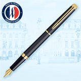 Waterman Hémisphère pluma estilográfica | color negro mate con adorno de oro de 23 quilates | plumín mediano con cartucho de tinta azul | estuche de regalo