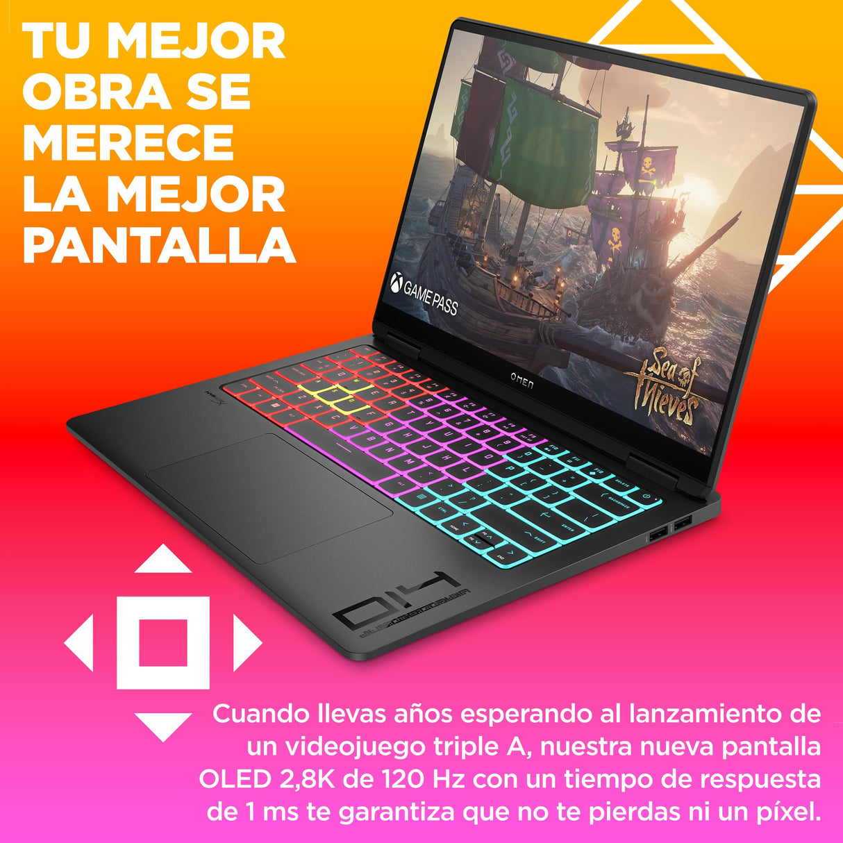 HP OMEN Transcend 14-fb0008ns - Ordenador Portátil Gaming de 14" OLED 2.8K 120Hz (Intel Core Ultra 9 185H, 32GB RAM, 1 TB, NVIDIA GeForce RTX 4060, FreeDOS) Negro - Teclado QWERTY Español