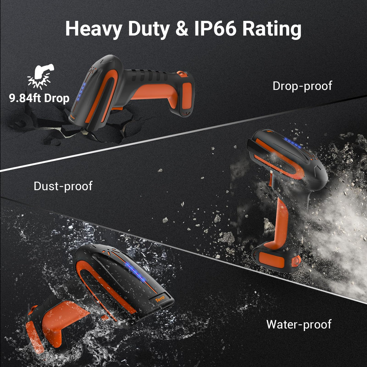 Tera Pro Lector de código de Barras QR de Calidad Industrial 2D Inalámbrico 1D Escáner de Mano 2.4G Inalámbrico + Bluetooth Excelente Resistencia a caídas (3 m) con Soporte súper Estable, 8100