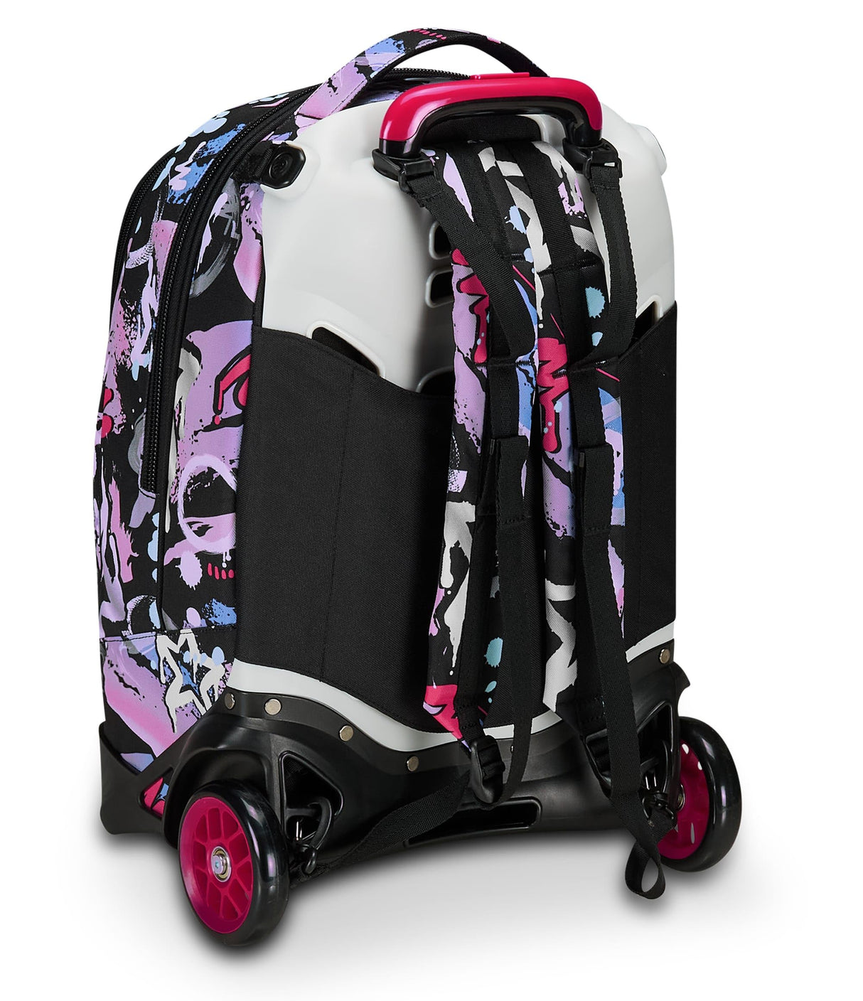 Seven - Mochila escolar Jack de 2 ruedas, color negro fucsia, Mark On Girl, 3 en 1, triple uso, mochila con carro desenganchable, bolsillo para botella y sistema cruzado, mochila escolar de viaje,