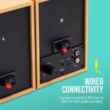 JAM Altavoces de Estantería - Altavoces Cableados con Entradas AUX y RCA, Compatibles con Tocadiscos y Reproductores de Vinilos, Altavoces Activos, Amplificación Integrada, Madera