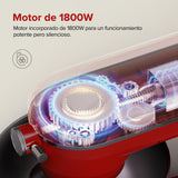 CHEFREE Batidora Amasadora Multifunción 1800W, 10 Velocidades de Rotación Planetaria, Robot Cocina con Bol de 7L, Gancho de Repostería, Batidor, Mezclador, Cuerpo de Metal, Rojo, M500