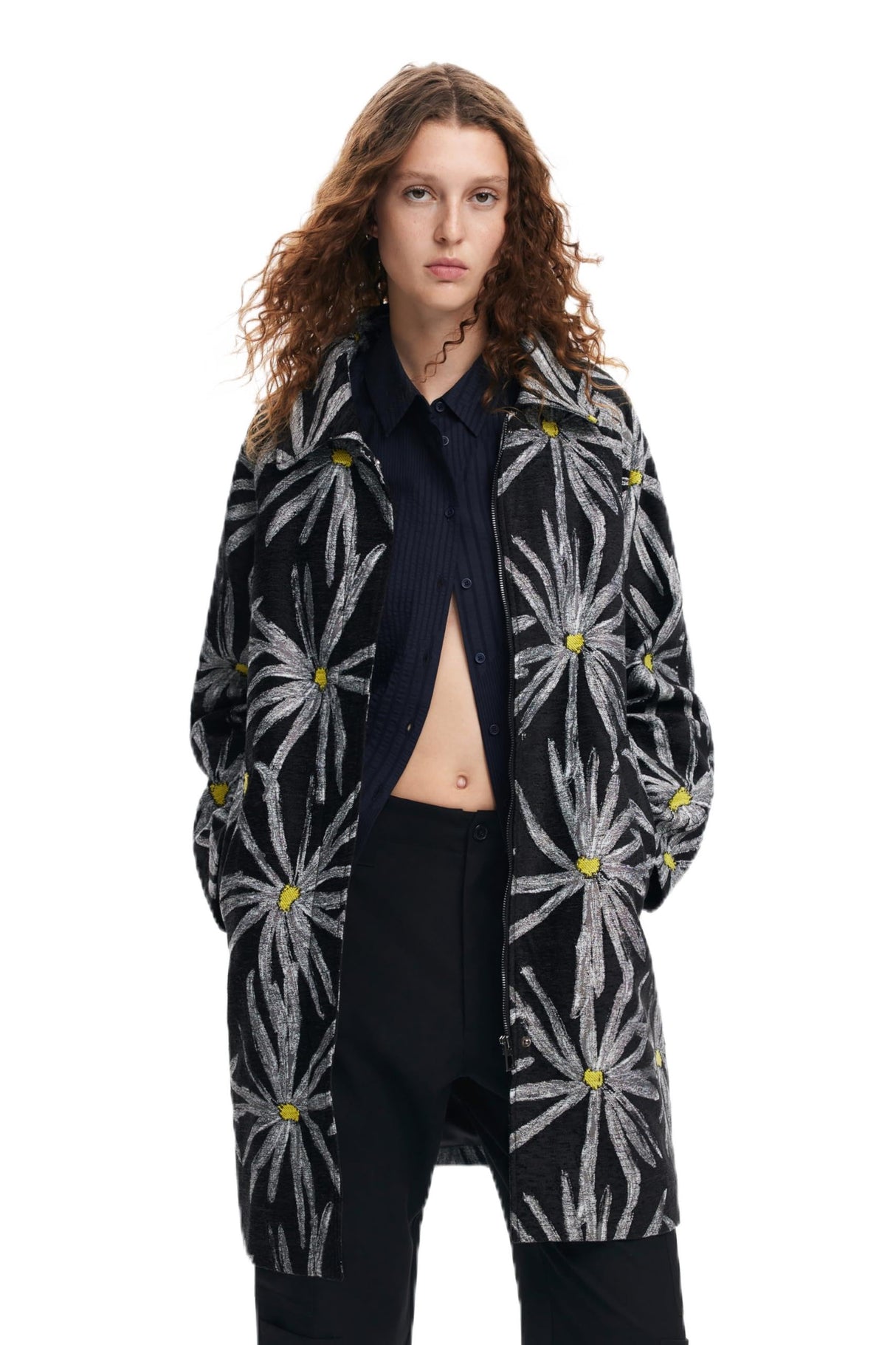 Desigual Abrigo para Mujer Woman Woven Overcoat, Negro, XL