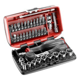 FACOM Juego de Vasos 1/4" y Puntas de Atornillado, 38 Piezas, Compacto y Performante, Incluye Cliquet Rotativo 360°, Pozidriv, Phillips y Resistox, R.360NANOPB