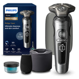 Philips S9000 Prestige, Afeitadora Eléctrica Hombre, Máquina de Afeitar Barba en Seco y Mojado, Tecnología Levanta y Corta SkinIQ, Recortador de Precisión, Centro de Limpieza, Funda Premium, SP9841/32