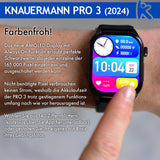 Knauermann Pro 3 (2024) Negro – Reloj Sanitario Inteligente con función telefónica – sensores OSRAM – función ECG + HRV – BT Bluetooth – apnea del sueño – presión Arterial – Correa de Silicona,