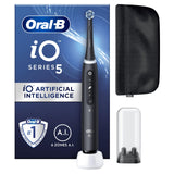 Oral-B iO 5 Cepillo De Dientes Eléctrico Negro Con 1 Cabezal, 1 Funda Magnética y 1 Soporte de Recambios, 5 Modos De Cepillado, Sensor De Presión y Temporizador, Diseñado Por Braun