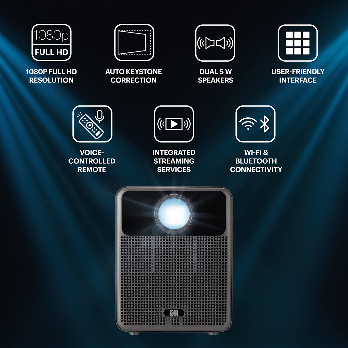 Kodak FLIK HD10 Proyector Inteligente | Android TV 1080P FHD Sistema de proyección de Video