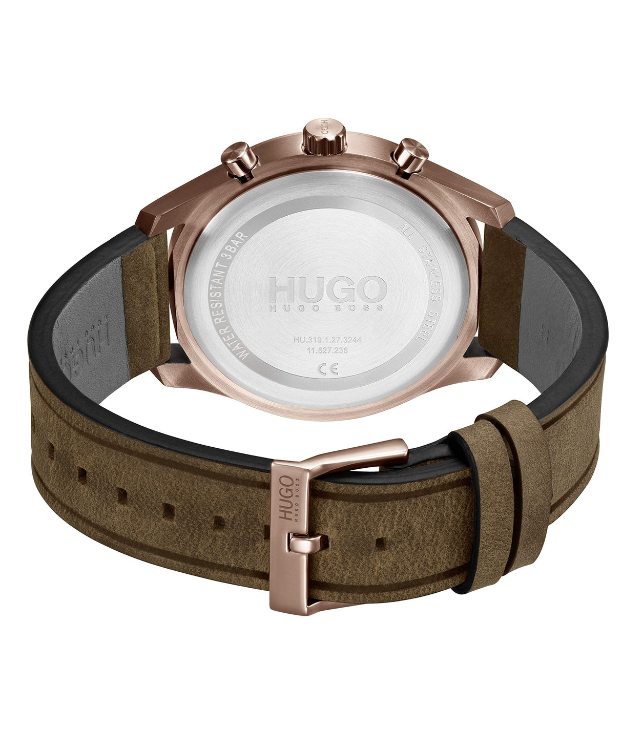 HUGO Reloj Analógico de Cuarzo Multifunción para Hombre Colección #Chase con Correa de Cuero Marrón - 1530162