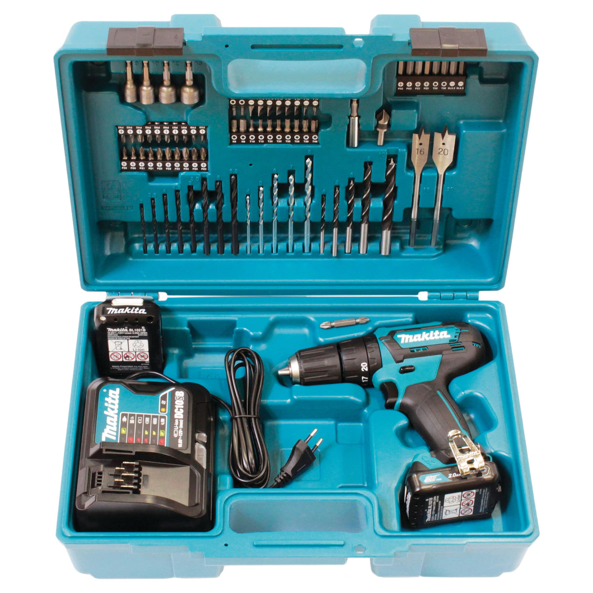 Makita HP333DSAX1 Taladro atornillador inalámbrico 12 V máx. / 2,0 Ah, 2 baterías y cargador en maletín de transporte