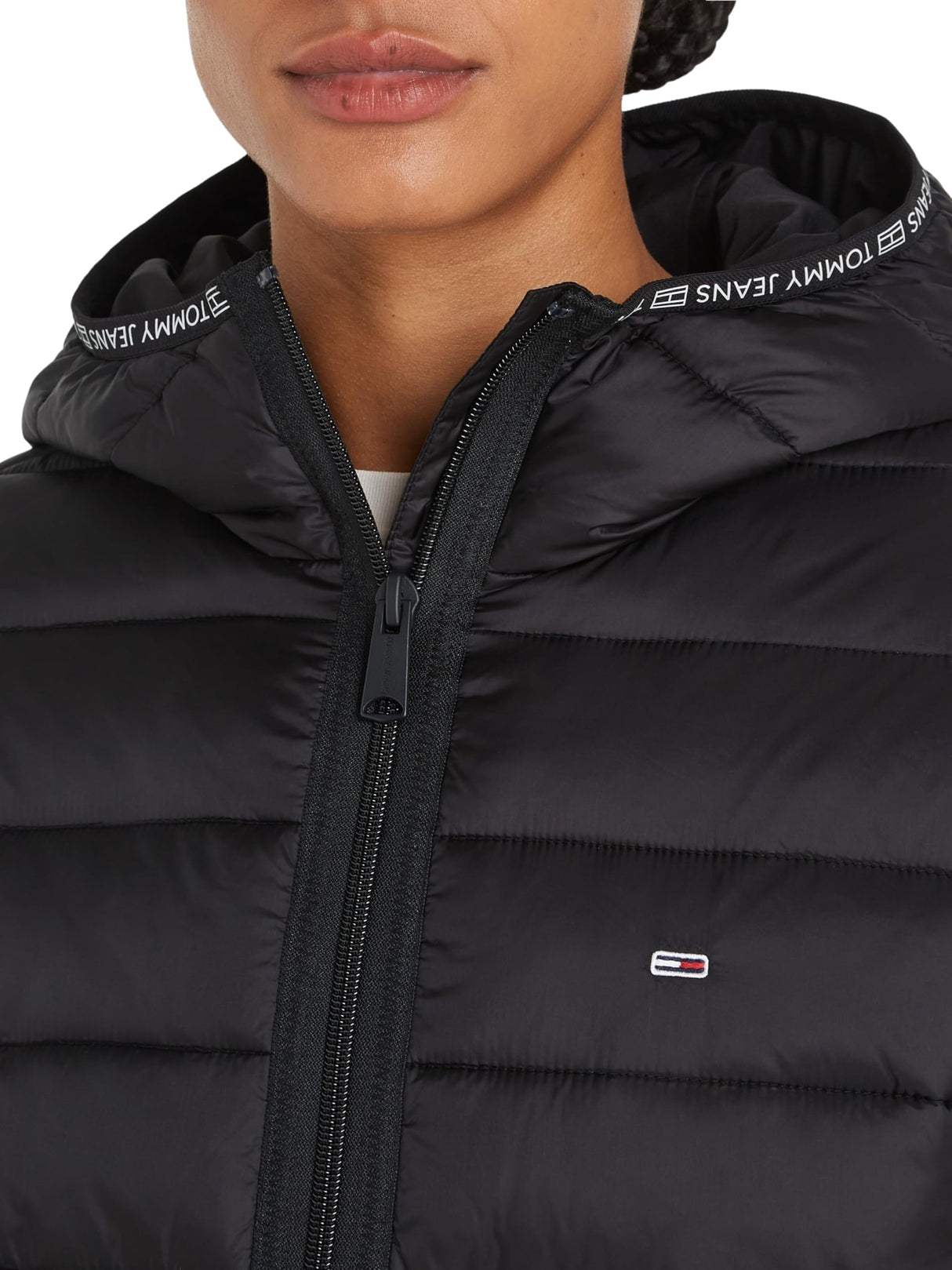 Tommy Jeans Cazadora Acolchada Mujer Quilted Tape Hood Jacket con Capucha, Negro (Black), XXS