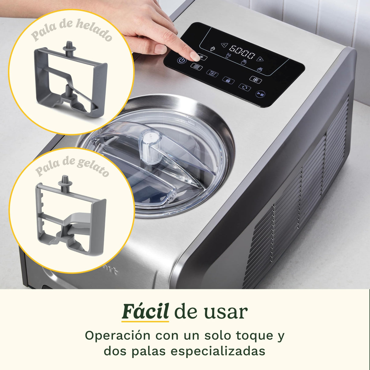 Cuisinart FreezeEase Pro – Heladera con compresor, 4 ajustes, 14 funciones, lista en 40 min, 1,5L, 2 palas, sin precongelación, mezcla, frío 90 min