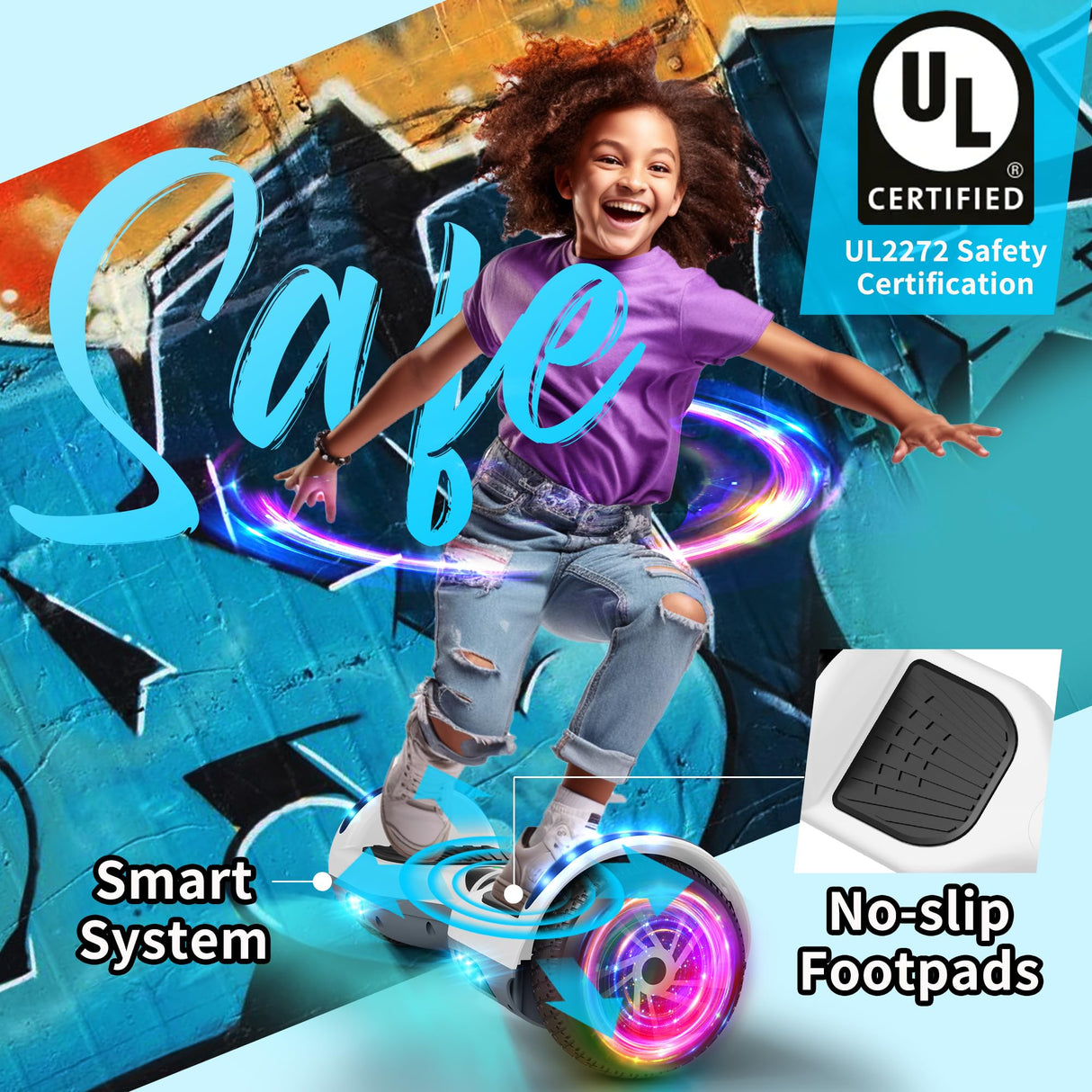 Hoverboard 6.5 Pouces auto-équilibrant avec haut-parleur Bluetooth et lumière LED, cadeaux pour enfants