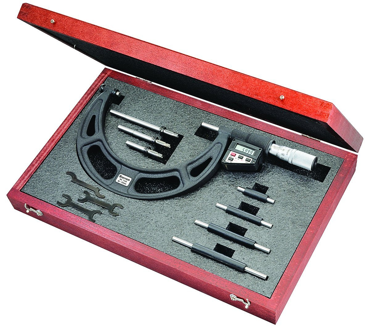 Starrett 714MEAFLZZLCD - Micrometro de yunque intercambiable, dedal de fricción, tuerca de bloqueo, rango de 50-150 mm, graduación de 0,001 mm, precisión de +/-0,004 mm