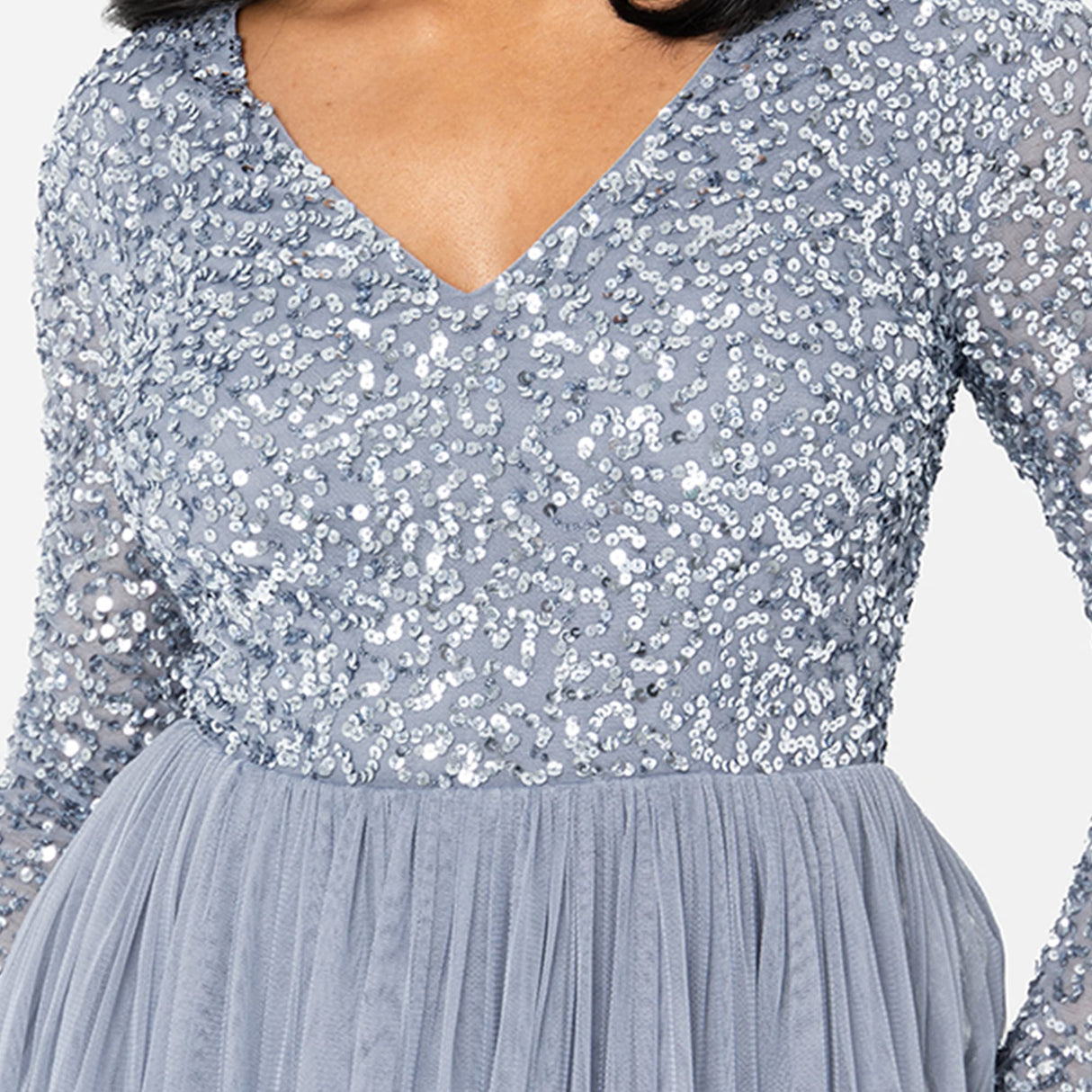 Maya Deluxe Womens Ladies Dress Sleeve for Wedding Guest V Neck High Empire Waist Maxi Long Length Evening Bridesmaid Prom Vestido, Dusty Blue, 24 para Mujer